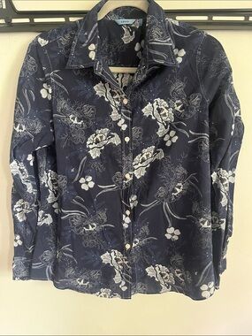 Izod Navy Blue Floral Button-Down Shirt